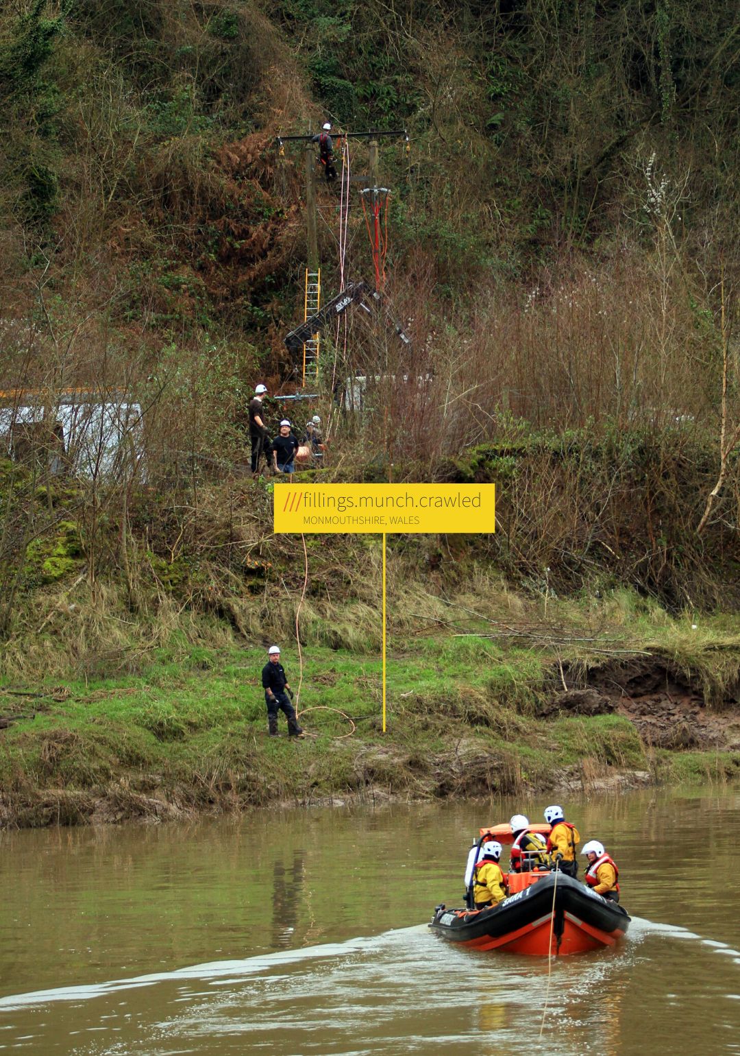 WPD engineers on a boat to an overhead line