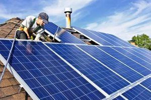 Solar panels on a house roof